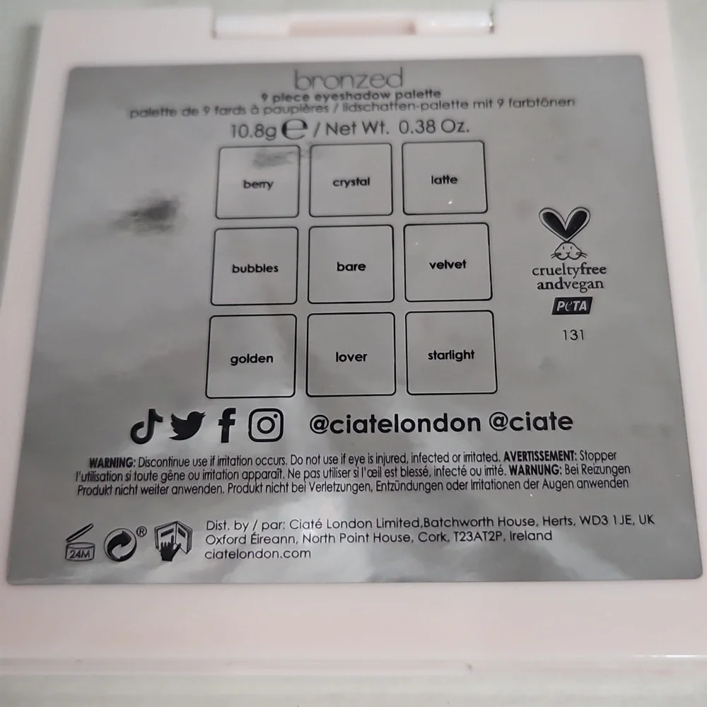 Ciatè London Bronzed 9 Piece Eye Shawdow Pallette NIB Matallic & Matte